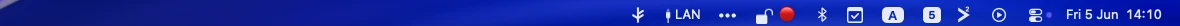 The macOS menu bar with LanGuard showing LAN while a wired link is active.