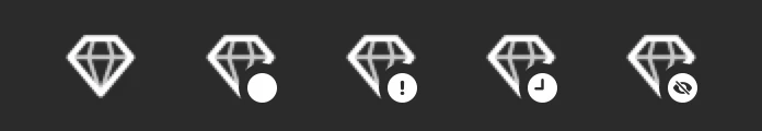 The same five menu bar icon states on a dark menu bar.